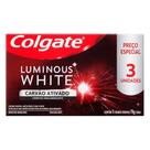 Creme Dental Colgate Luminous White Charcoal Carvão Ativado 70g - Embalagem com 3 Unidades