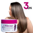 Creme Mask Argan Oil & Açai Maochi Cosméticos P/ Cabelos Secos e Opacos 3x300g Movimento e Hidrataçã