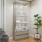 Cristaleira 100%MDF com Espelho e LED 2 Gavetas Lisboa Bege/Off White