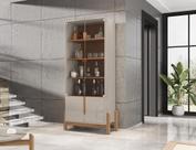 Cristaleira 2 Portas c/ Prateleiras para Vinhos e Taças Luna Off-White/Cedro