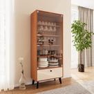 Cristaleira 2 Portas de Vidro 1 Gaveta 4 Prateleiras 75cm Creme Freijó Londres Marrom