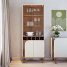 Cristaleira 2 Portas de Vidro e Adega Ewa Cozinha Off White Matte/Freijó C04 - D'Rossi