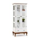 Cristaleira 2 Portas e Laterais em Vidro 1 Gaveta com Pés Luis XV 60303 Linz Móveis - Laca Branca/Imbuia Glazer