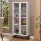 Cristaleira 70 cm 2 Portas de Vidro com Pés Trapézio Branco/Marrom Madesa Cristaleira 70 cm 2 Portas de Vidro com Pés Trapézio Branco/Marrom Madesa