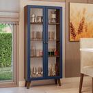 Cristaleira 70 cm 2 Portas de Vidro com Pés Trapézio Rustic/Azul/Rustic Vik Madesa