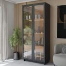 Cristaleira Afrodite 2 Portas 1 Gaveta Preto Fosco/Noce Milano - Panorama Móveis