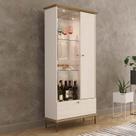 Cristaleira Com LED Vidro Espelho Pés de Aço 180x72cm Império Lukaliam Off White/Dourado