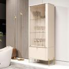 Cristaleira Curva 3 Prateleiras Portas Vidro Pés Metal MDF Off White Dourado Tucupi