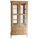 Cristaleira de Vidro e Madeira Antique com 2 Portas 2 Gavetas e Espelho - Cera Clara - 1095E