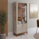Cristaleira de Vidro e Madeira Sem Espelho 180x74cm Jade Lukaliam Off White/Jequitiba