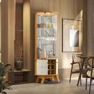 Cristaleira Decorativa Deker Nicho Garrafeiro Iluminação Led Espelho MDP Cinamomo/OffWhite G97 - Gran Belo