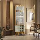 Cristaleira Decorativa Deker Nicho Garrafeiro Iluminação Led Espelho MDP Cumaru/Opala G97 - Gran Belo