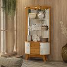 Cristaleira Decorativa Swank 2 Gavetas Iluminação Led Espelho MDP Cinamomo/OffWhite G97 - Gran Belo