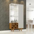 Cristaleira Elba Ripado Real Portas de Vidro Pés de Madeira Maciça 12 Nichos Garrafeiros