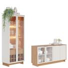 Cristaleira Guanabara Off White Freijó com Aparador para Sala Buffet Vitória Freijó Off White Colibri