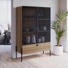 Cristaleira Industrial Retrô 2 Portas 1 Gaveta Madeira/Aço 93cm York