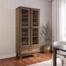 Cristaleira Madeira Maciça Pinus com HDF Porta de Vidro Marrom/Imbuia