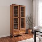 Cristaleira Madeira Maciça Pinus com HDF Porta de Vidro Retrô Roma Amarelo/Ypê