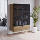 Cristaleira Metalic Estilo Industrial 93cm 02 Portas 01 Gaveta Móvel na Caixa