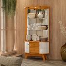 Cristaleira Moss com Prateleira de Vidro com Iluminária de Led - Cinamomo/Off White Madetec