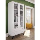 Cristaleira Retrô Branca 2 Portas de Vidro e 2 Gavetas