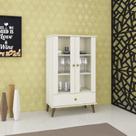 Cristaleira Retrô com 2 Portas de Vidro - Off White