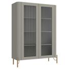 Cristaleira Sala De Jantar 2 Portas Vidro Pés Industrial Dourado Naim I03 Grigio - Lyam Decor