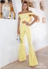 Crooped Feminino Adulto. Cor amarelo claro. Ombro a ombro. Tamanho P. Tecido Jeans com elastano