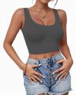 Crop Top AURUZA sin mangas con espalda racer y cuello en U Gris talla S Crop Top AURUZA sin mangas con espalda racer y cuello en U Gris talla S