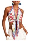 Crop Top Floerns, floral de verão feminino, frente única, sem encosto Crop Top Floerns, floral de verão feminino, frente única, sem encosto