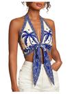 Crop Top Floerns, floral de verão, para mulher, azul royal