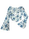 Crop Top Floerns Girls Bell de manga comprida azul branco floral 10Y Crop Top Floerns Girls Bell de manga comprida azul branco floral 10Y