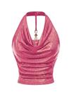 Crop Top Milumia Feminino Metálico Halter Y2k Rosa Tamanho L