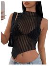 Crop Top Milumia Glitter de malha transparente sem mangas para mulheres negras Crop Top Milumia Glitter de malha transparente sem mangas para mulheres negras