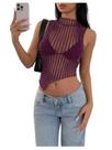 Crop Top Milumia Glitter Sheer Mesh, gola falsa, roxa para mulheres