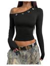 Crop Top Milumia Grommet Eyelet Off Shoulder para mulheres negras Crop Top Milumia Grommet Eyelet Off Shoulder para mulheres negras