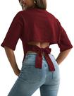 Crop Top Motrend feminino Y2K, costas abertas, algodão vermelho XS