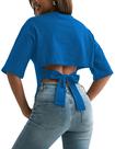 Crop Top Motrend feminino Y2K, costas abertas, azul, algodão, tamanho S