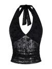 Crop Top Verdusa Gothic Goth Halter Mesh, transparente, sem encosto, preto