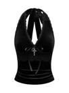 Crop Top Verdusa Y2k Gothic Goth Halter Mesh Puro Preto