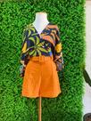 Cropped amarração estampado tamanho único + short alfaiataria com cinto tamanho M