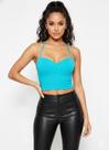 Cropped Bandagem Azul Turquesa com Bojo e Alta de Amarrar Top Feminino Estruturado Corset