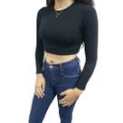 Cropped Básico Feminino Com Mangas Detalhe nas Costas Sjons Cropped Básico Feminino Com Mangas Detalhe nas Costas Sjons