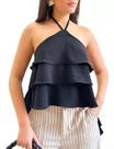 Cropped Bata Babado Camadas Blusa Frente Única Amarrar Verão Tam U