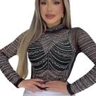 Cropped Blusa Correntinha Manga Longa Com Detalhes Sofisticado de Brilho Noite Festa Balada Entrega Direta Cropped Blusa Correntinha Manga Longa Com Detalhes Sofisticado de Brilho Noite Festa Balada Entrega Direta