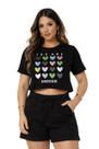 Cropped Blusa Feminina 100% Algodão Corações Stras Tamanho Único