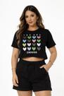 Cropped Blusa Feminina 100% Algodão Corações Stras Tamanho Único