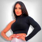 Cropped Blusa Feminina Cacharrel Um Ombro Só Manga Longa