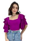 Cropped Blusa Feminina Manga Curta Babado De Amarrar Duna
