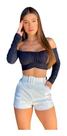 Cropped Blusa Manga Longa Com Laço Nas Costas
